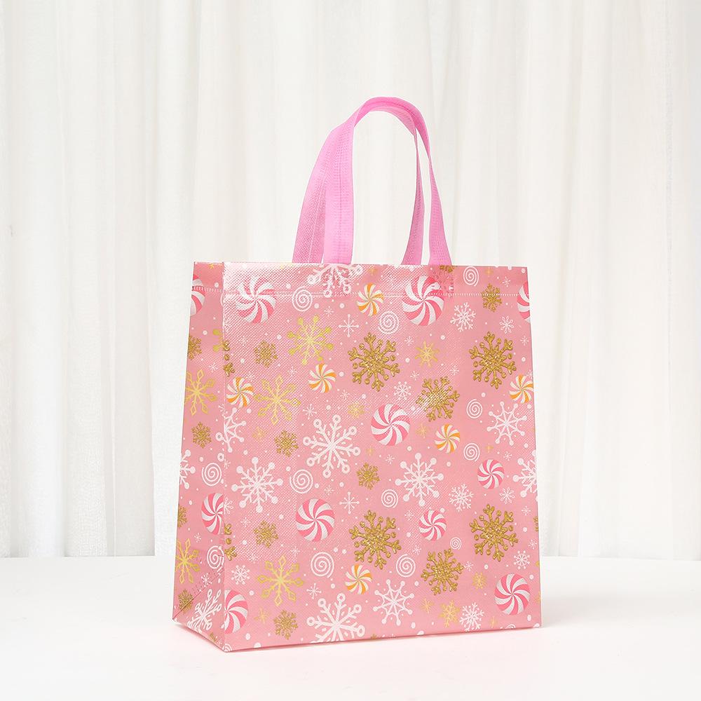 12/30pcs Pink Christmas Tote Bags Reusable Gift Bags for Holiday Parties Markets Classroom Favors