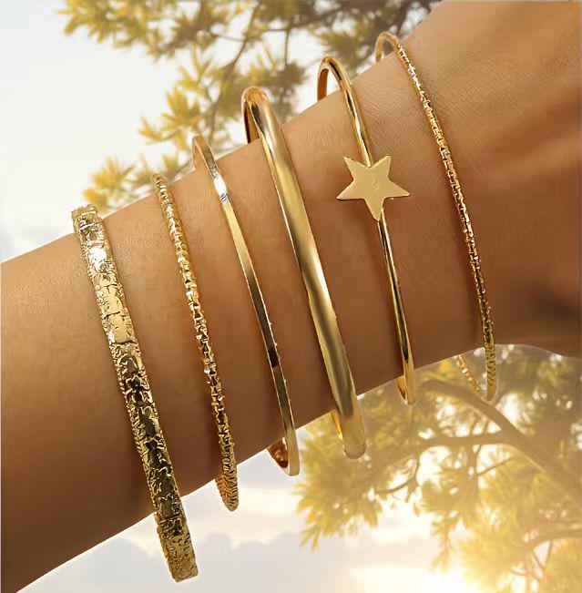 Trendy Retro Iron Rhombus Twist Geometric Punk Stackable Bracelet Set for Women