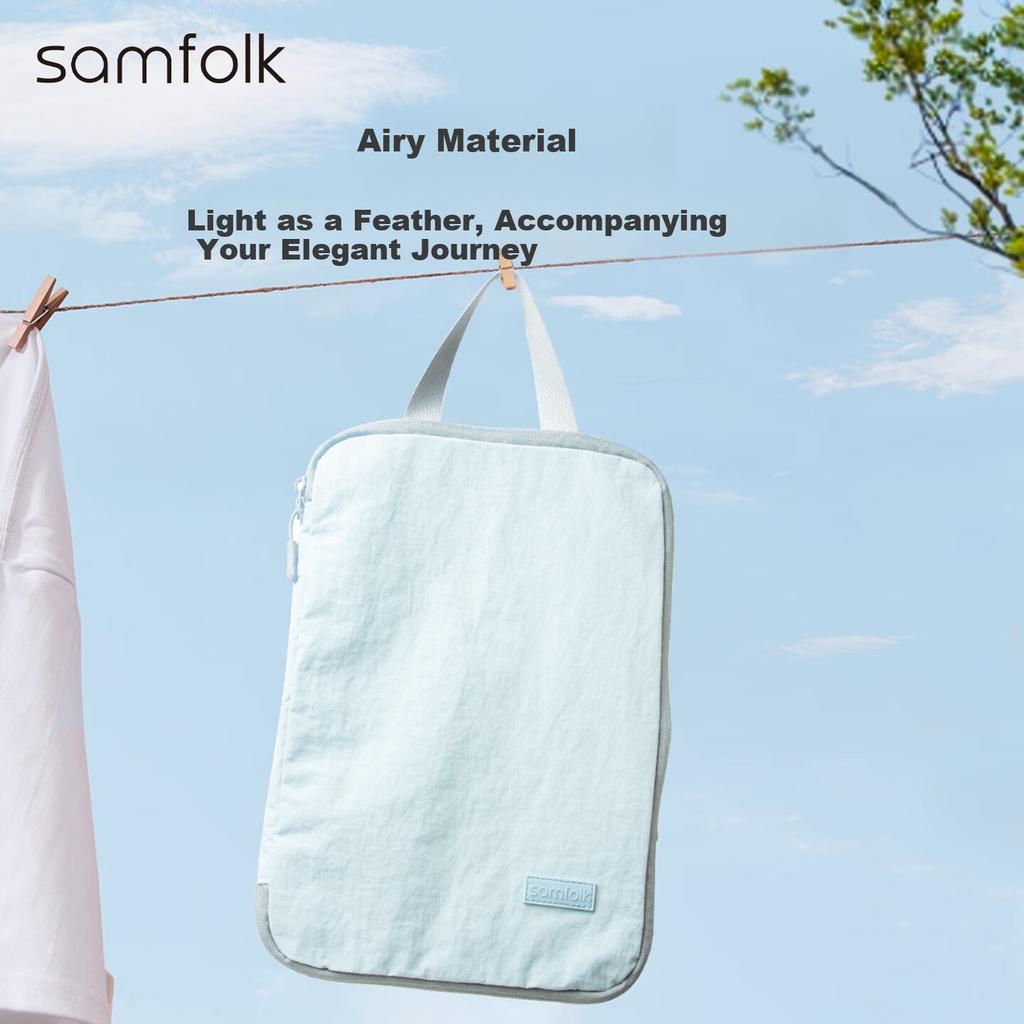 Samfolk Travel Storage Bags Luggage Clothes Compression Packing Organizer Set of 3 Blue for Business Trip and Travel
