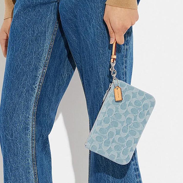 New COACH Tech Wallet Fabric Wrist Bag Clutch Trumpets Women's Blue CJ874-LHPBU