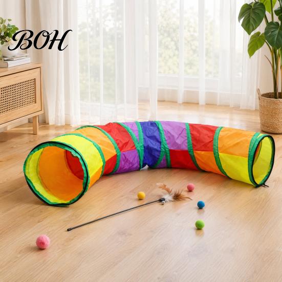 Safe Cat Toy Tunnel Rainbow Toy, Collapsible Hide with Peek Hole, Zippered Modular Tunnels, Can Be Freely Combined for Indoor Cats Kittens