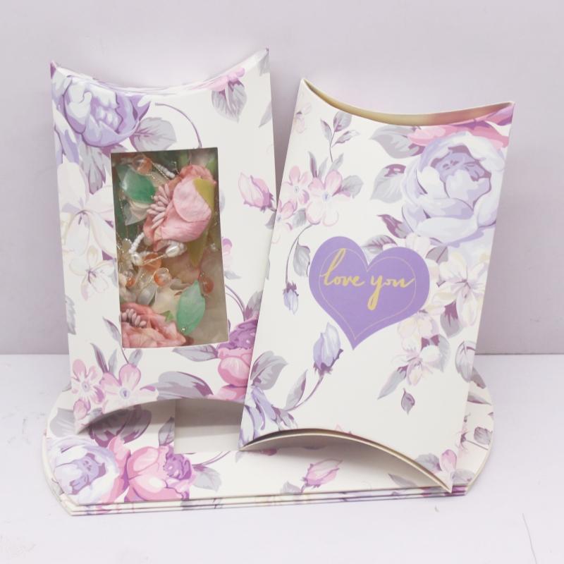 New 17.5x11x3.7 Cm Big Diy Handmade Pillow Box with Window Marbling Print Gift Package Box White Flower Style Jewerly Box