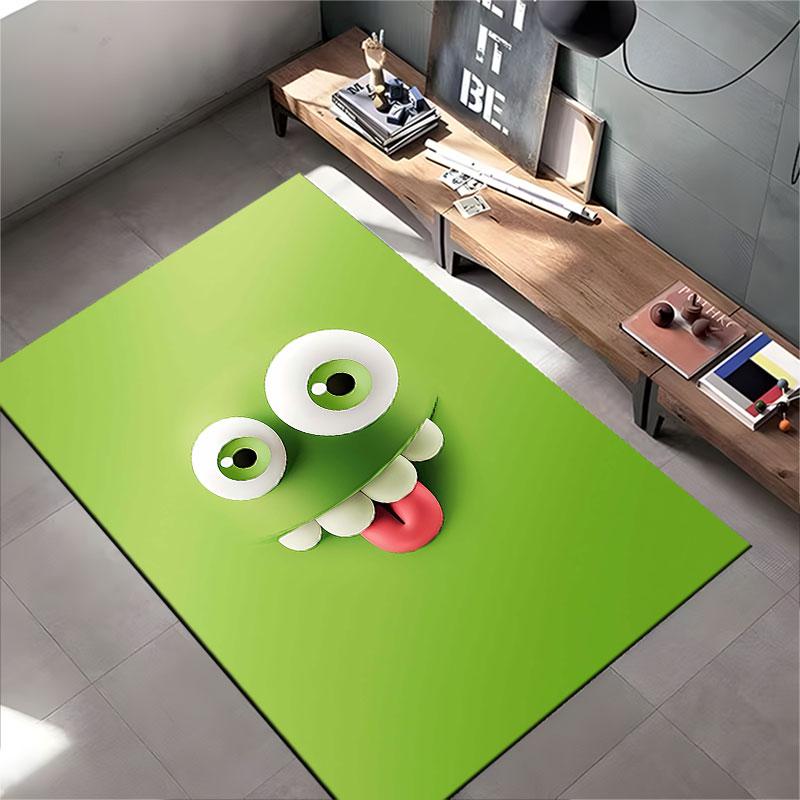 Cute Green Monster Face Carpet suitable as a non-slip mat for the living room or bedroom sofa