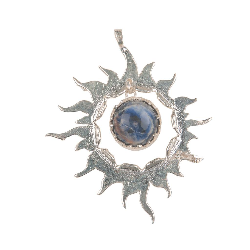 925 Solid Silver Multi Gemstone Sun Health Benefits Unisex Jewelry Pendant 1.76" CP-18