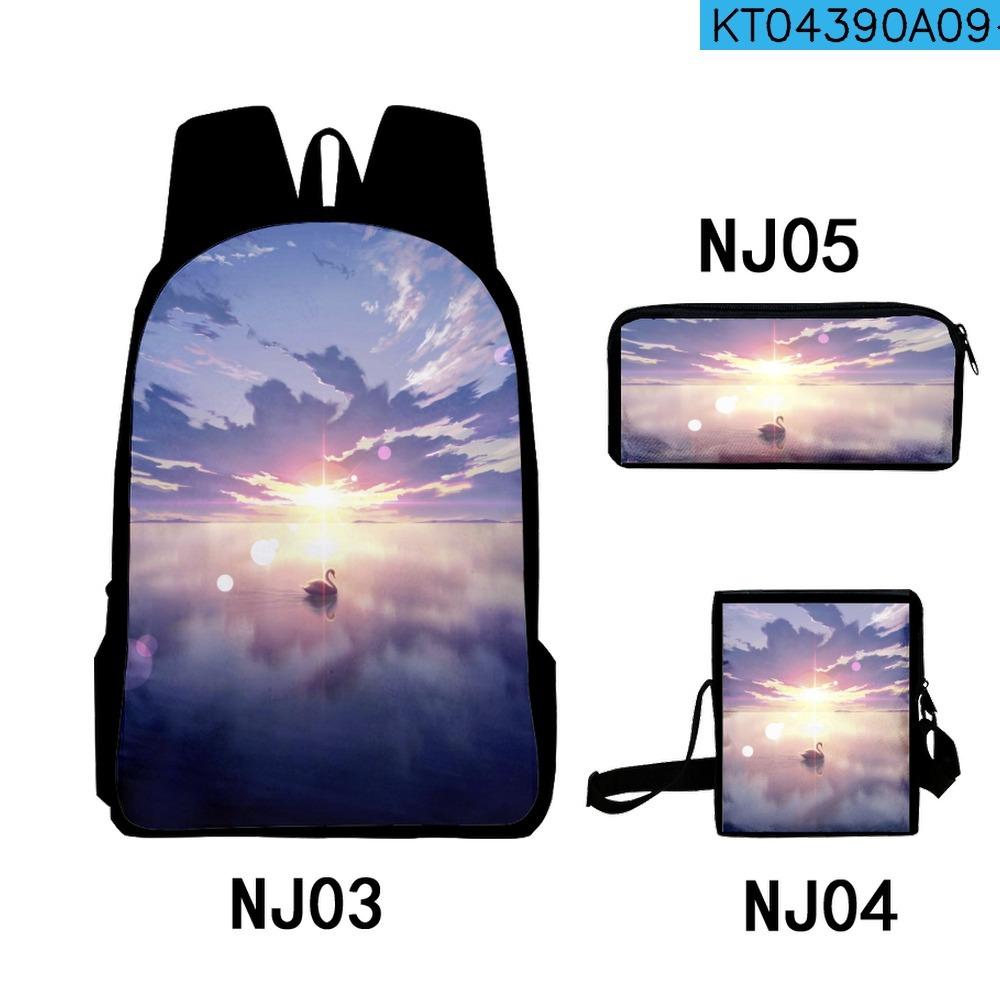 Trendy Popular Fantastic scenery 3D Print 3pcs/Set pupil School Bags Laptop Daypack Backpack Inclined shoulder bag Pencil Case