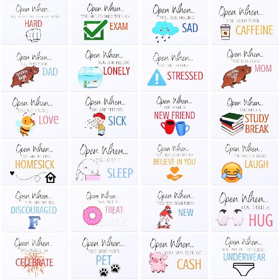 Open When Letters Kit - 24pcs, College Envelopes, Long Distance Gifts for College Students
