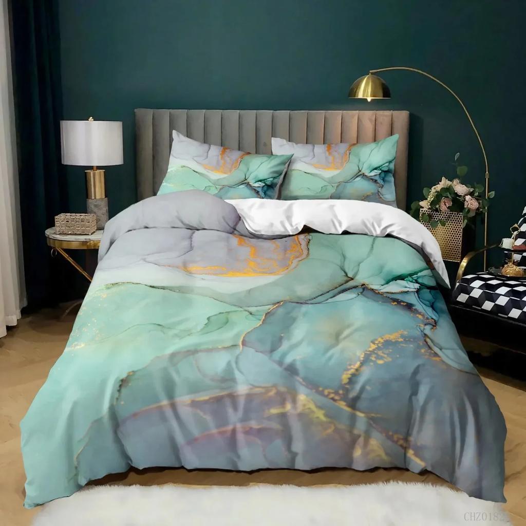 Golden Marble Pink Comfortable Duvet Quilt Cover Pillowcase Bedding Set Children Bedroom Decoration Home Textile