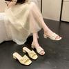 Slippers Women's Summer Outer Wear Medium Heel Sandals Women's 2025 New Fairy High Heels Summer Women's Thick Heel One-word Sandals