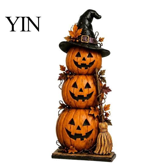 Desktop Fireplace Ornaments Farmhouse Halloween Wooden Tabletop Decorations, Table Topper Signs, Spooky Decorative Storage Accessories Pumpkin