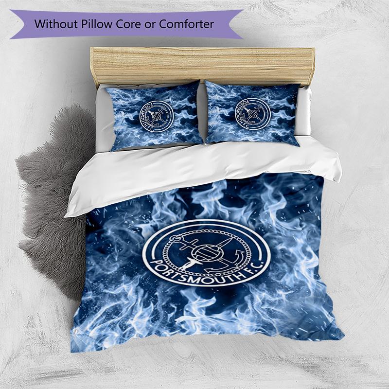 Portsmouth FC Printed 3PCS Bedding Set Breathable Duvet Cover with Pillowcases Decorative Bed Linen for Bedroom Home