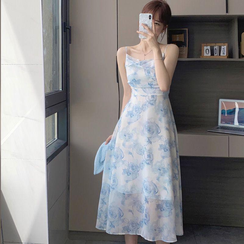 Chic Blue Rose Print Dress: Backless Cami Dress and Maxi Skirt for Summer Buy cheaply on Joom Chic Blue Rose Print Dress: Backless Cami Dress and Maxi Skirt for Summer Buy cheaply on Joom
