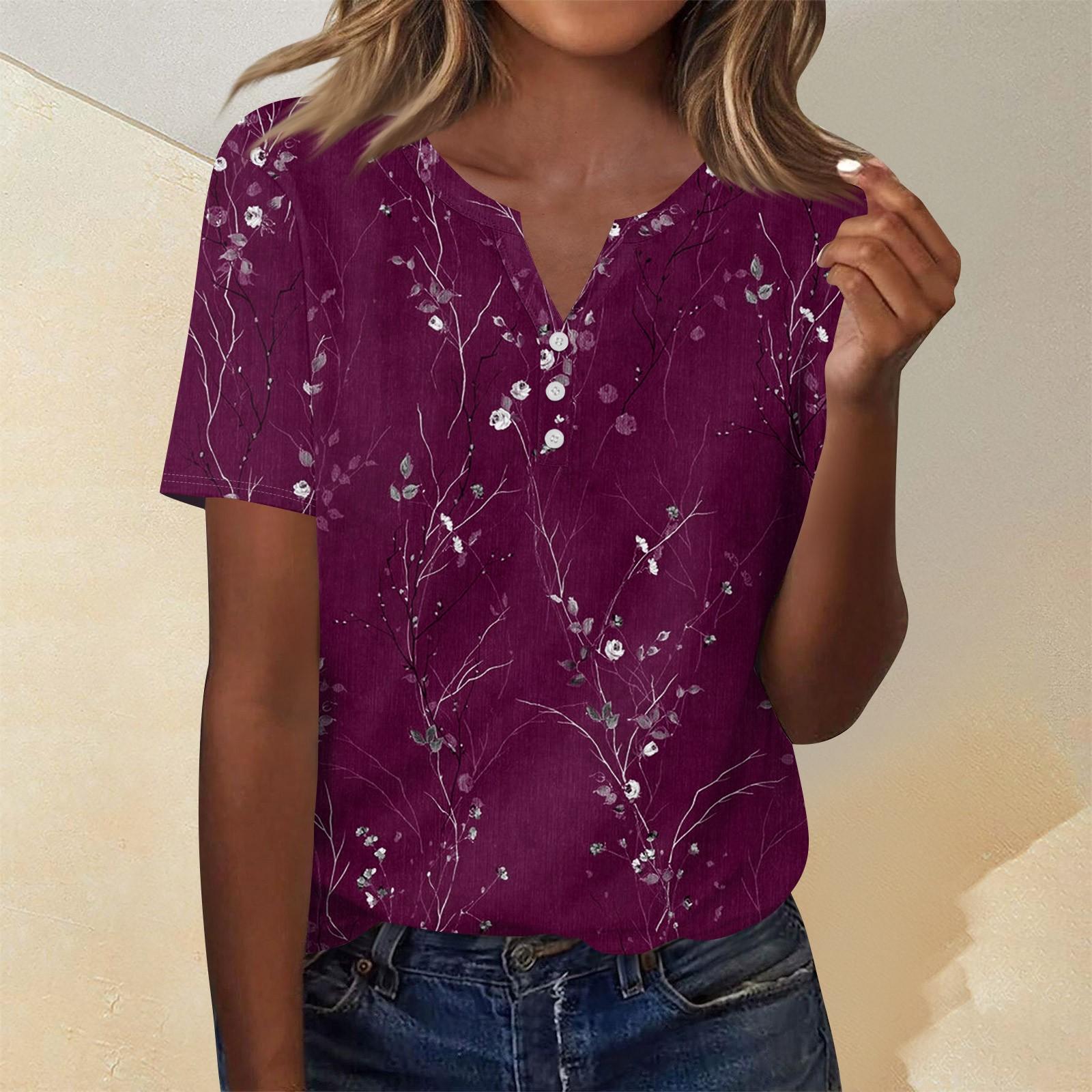 

Женская мода повседневный короткий рукав цветочный принт топ L