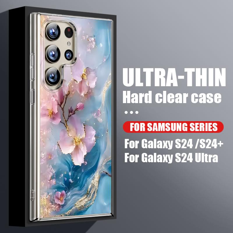 Clear Marble Flower Pattern Case For Samsung Galaxy S26 S25 S24 S23 Ultra S22 Plus S25 FE A56 A36 A26 A55 A54 A15 5G Phone Cover