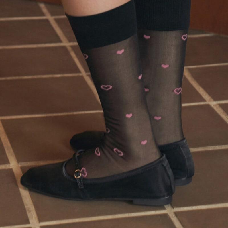 SOCKS APPEAL Pink Heart Mid Calf 30d Black