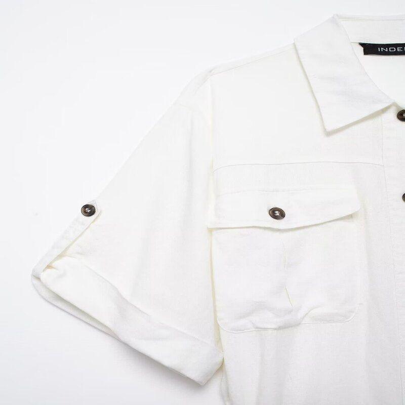 Fashion Style 2024 Summer New Arrival Women's Clothing Stylish with Belt Midi Skirt Shirt Style Dress 3538709