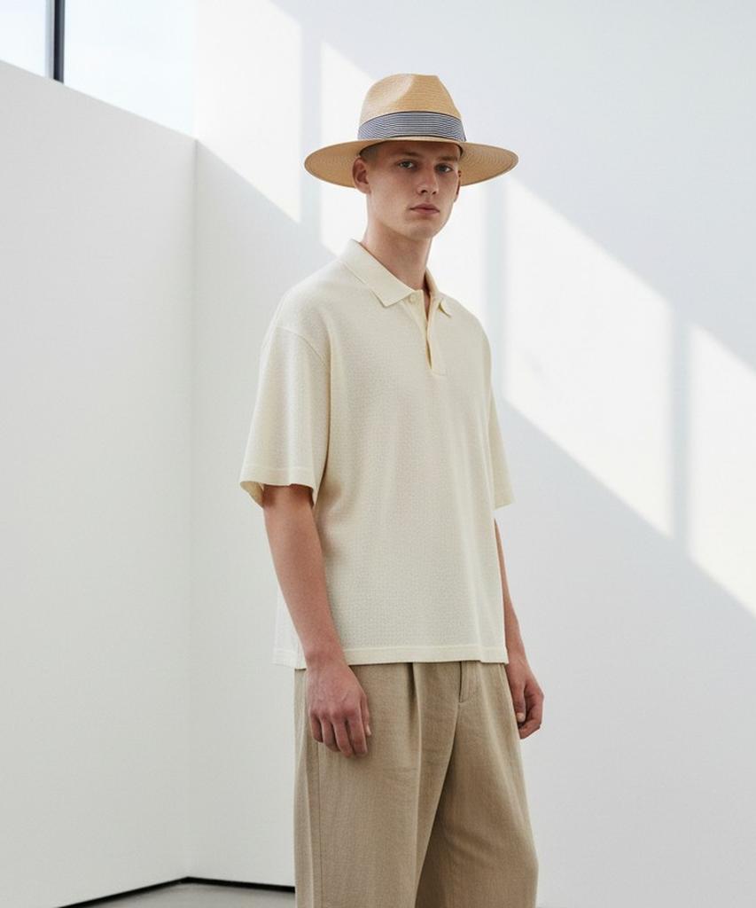 Yunibeosyeolkemiseuteuli Stripe Line Beige Long Fedora Summer Fedora