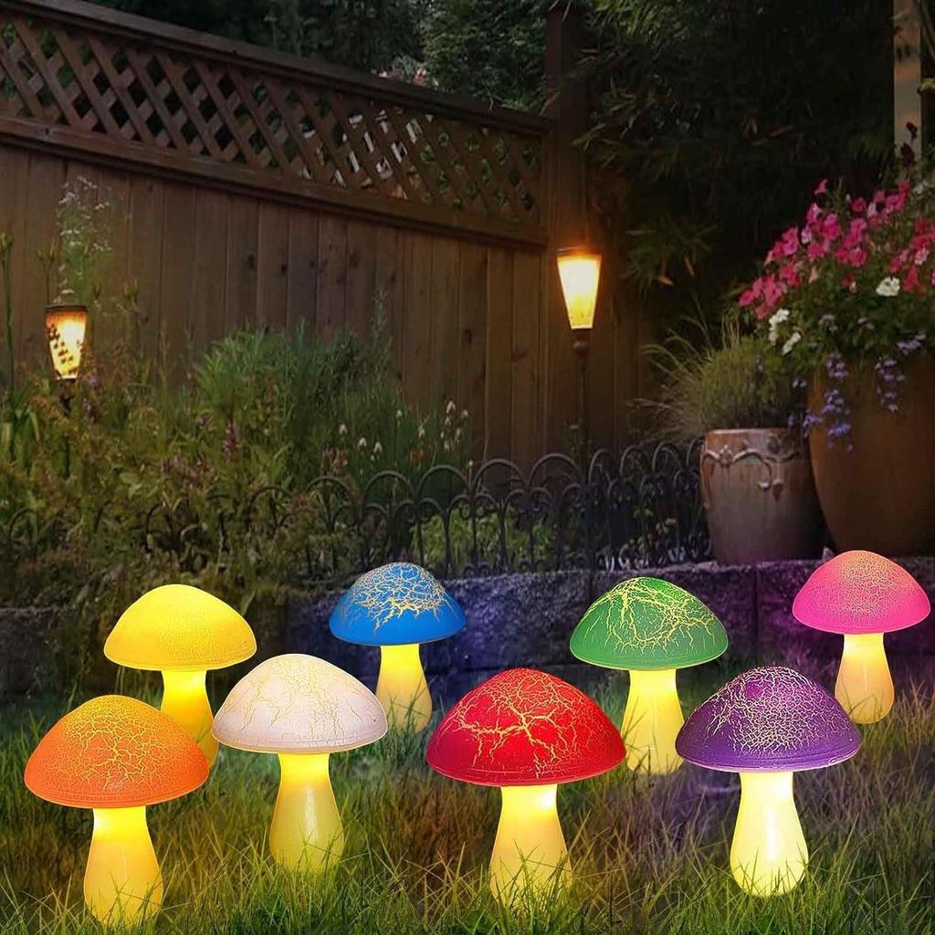 Solar Crackle Waterproof High Brightness Outdoor Mushroom Lamp for Courtyard and Lawn Decoration