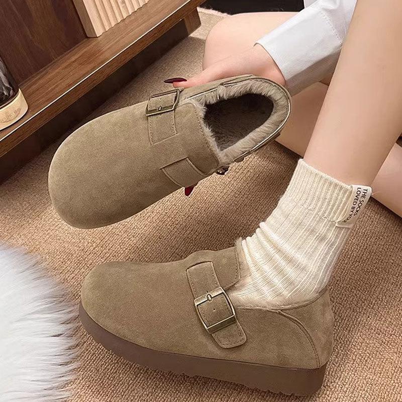 Leather All-inclusive Retro Birkenstocks Women's Winter 2025 New One-pedal Cotton Shoes Fluffy Shoes Plush Warm Snow Boots