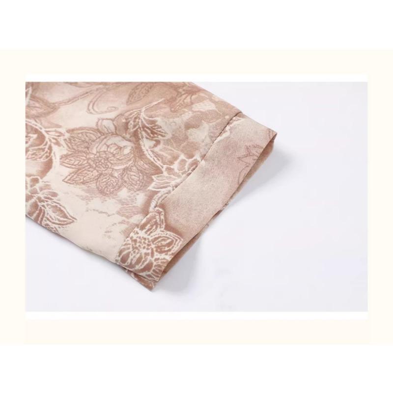 Women Light Green Floral Embroidery Bow V Neck Three Quarter Sleeve Elegant Blouse