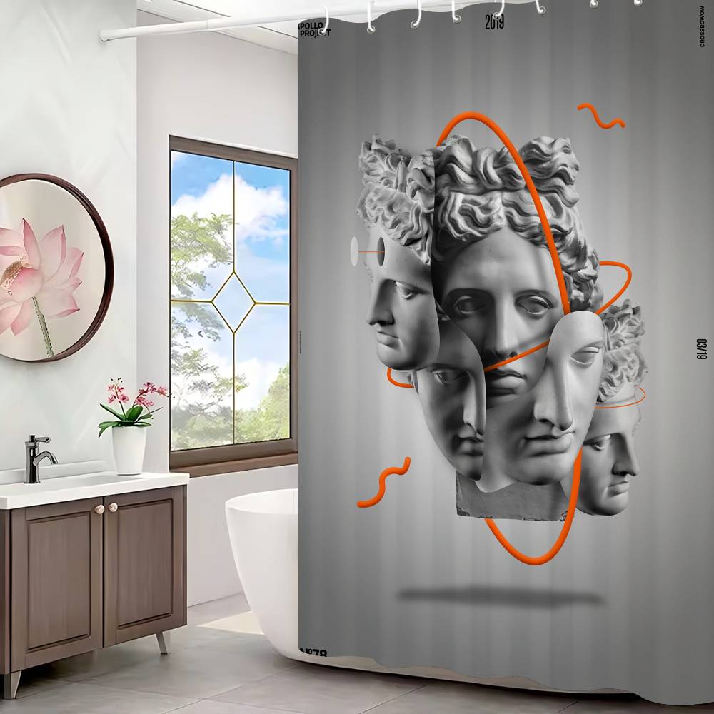Statue David Graphic Designer Polyester Shower Curtain Waterproof Rust Resistant Grommet Easy Care Wipe Clean Durable