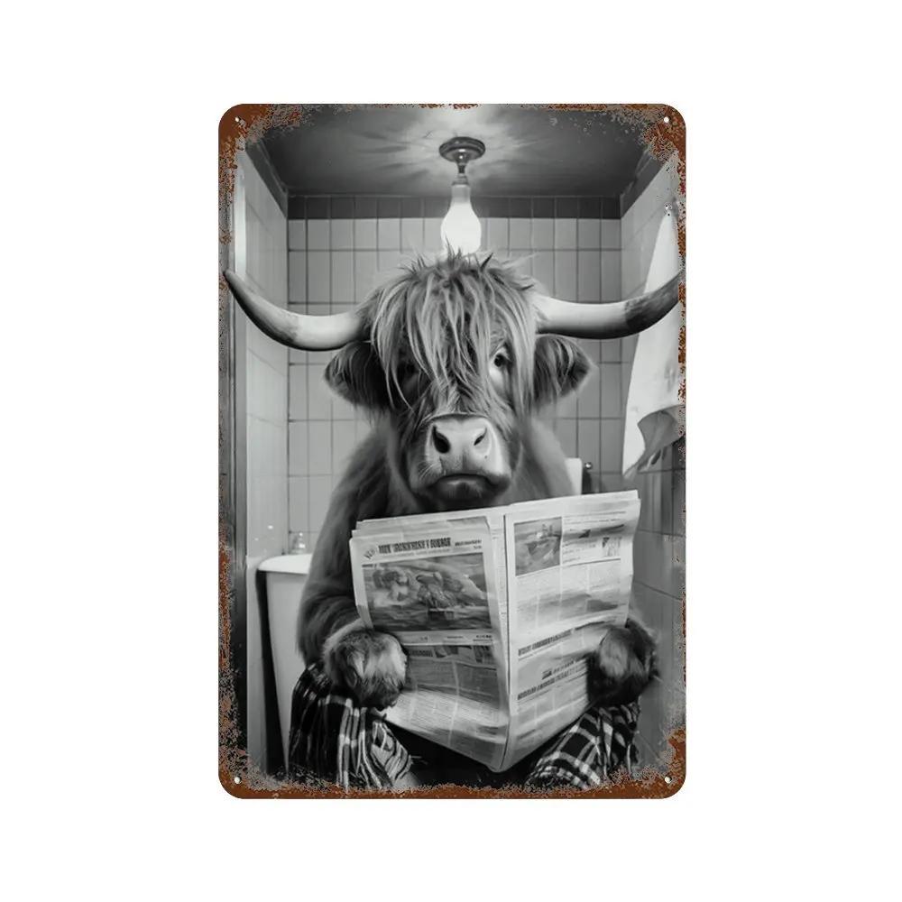 Funny Animal Posters Metal Tin Sign Plaque Dog Monkey Reading Newspapers Decorative Plates For Toilet Bathroom Wall Art Decor