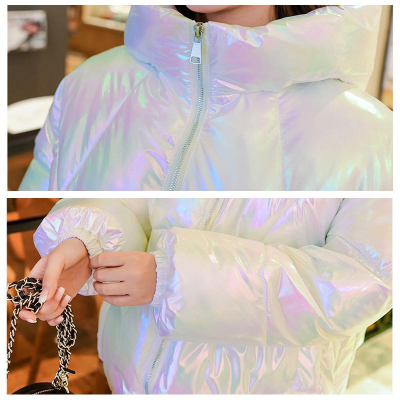 Parkas de Moda para Mujer Chaqueta de Invierno Brillante Acolchada de Algodón y Plumón Abrigo Exterior con Capucha Sólido Chaqueta Femenina Ropa de Nieve