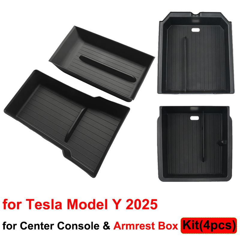 For Tesla Model Y Juniper 2025 Center Console Storage Organizer Box Tray Model 3 Highland 2024 Armrest Box Hidden Accessories