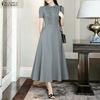 ZANZEA Women Summer Turn Down Collar Short Sleeve Elegant Casual Dress