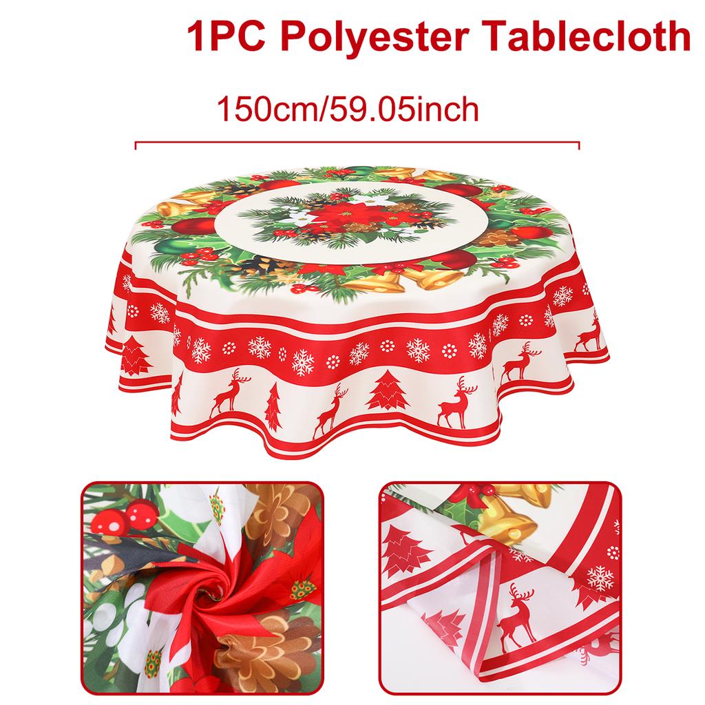 Christmas Polyester Round Tablecloth Merry Christmas Decor For Home 2025 Navidad Natal Cristmas Xmas Gift Happy NewYear 2025