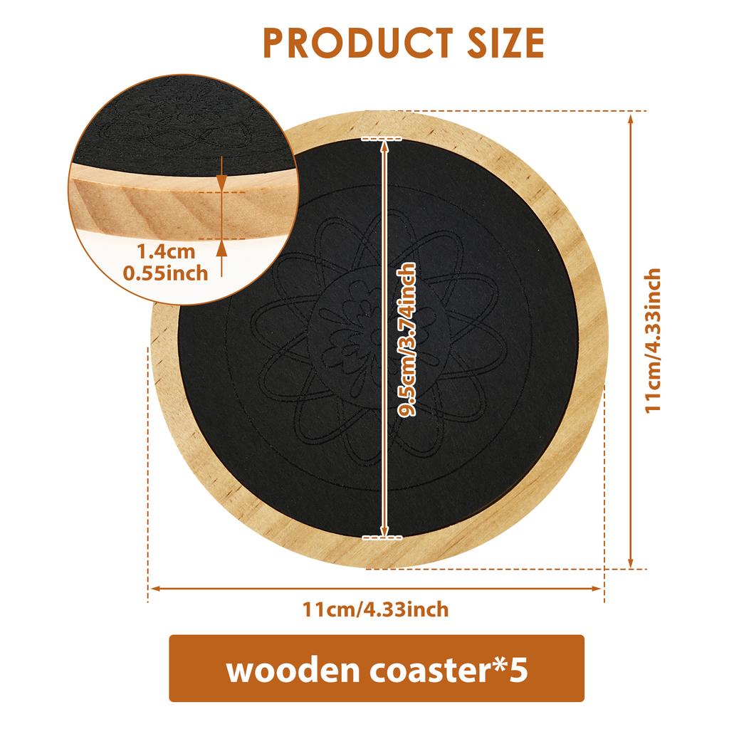 5Pcs Wooden Coaster Round Square Beech Blank Wood Cup Mat With Absorbent Felt Durable Heat Resistant Tea Coffee Cup Pad Placemat