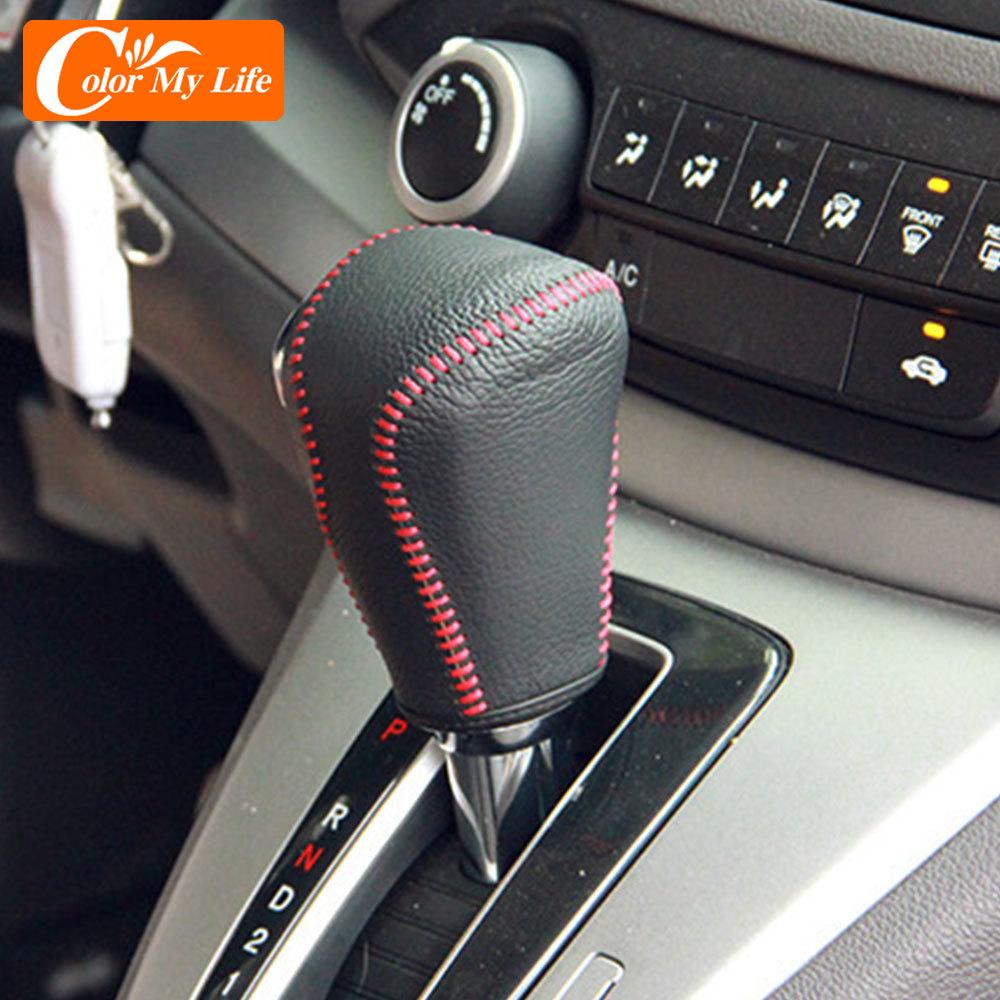 Car Interior Gear Shift Knob Head Cover Collars for Honda CRV CR-V 2012 2013 2014 Hand-Stitched Leather