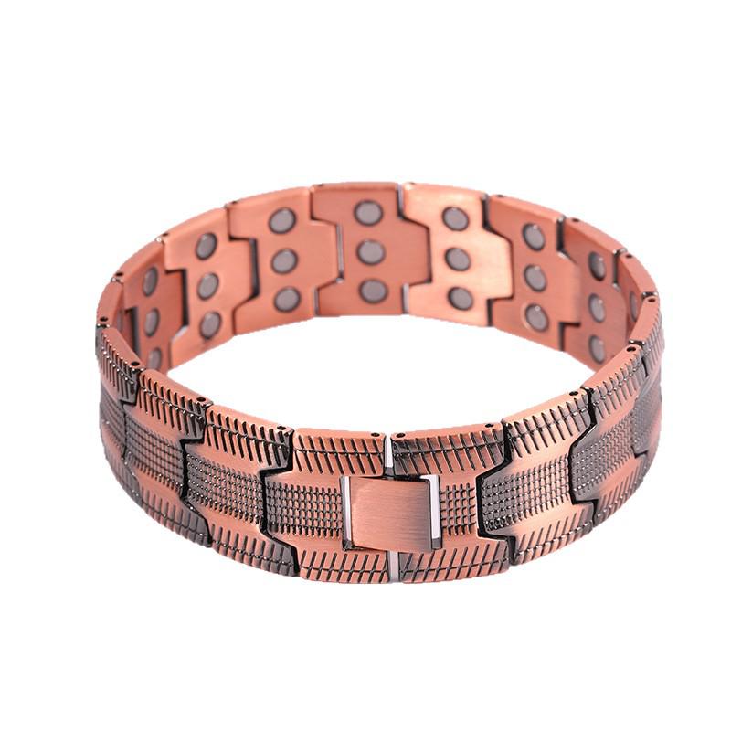 Brățară Magnetică Lată Retro pentru Bărbați, Cupru Roșu, Stil European și American, Bandă Magnetică pe Trei Rânduri.