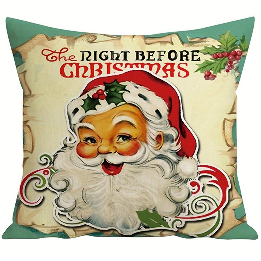 Christmas Theme Pillowcase New Year Gift Retro Style Santa Claus Fawn Pillow Cover Home Room Decoration Sofa Cushion Cover
