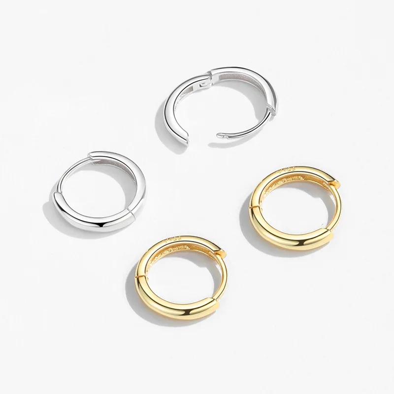 Real 925 Silver Minimalist Round Ear Buckle for Women Hoop Earring Jewelry Accessories