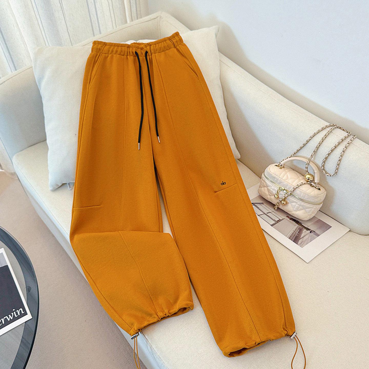

2026 Spring Women s Yellow Wide-Leg Curved Blade Sweatpants - Popular Casual Straight-Leg Sports Pants M жёлтый