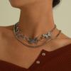 Accessories, Fashionable Geometric Double-layer Rhinestone Claw Chain Necklace, Retro Trend Three-dimensional Butterfly Necklace.