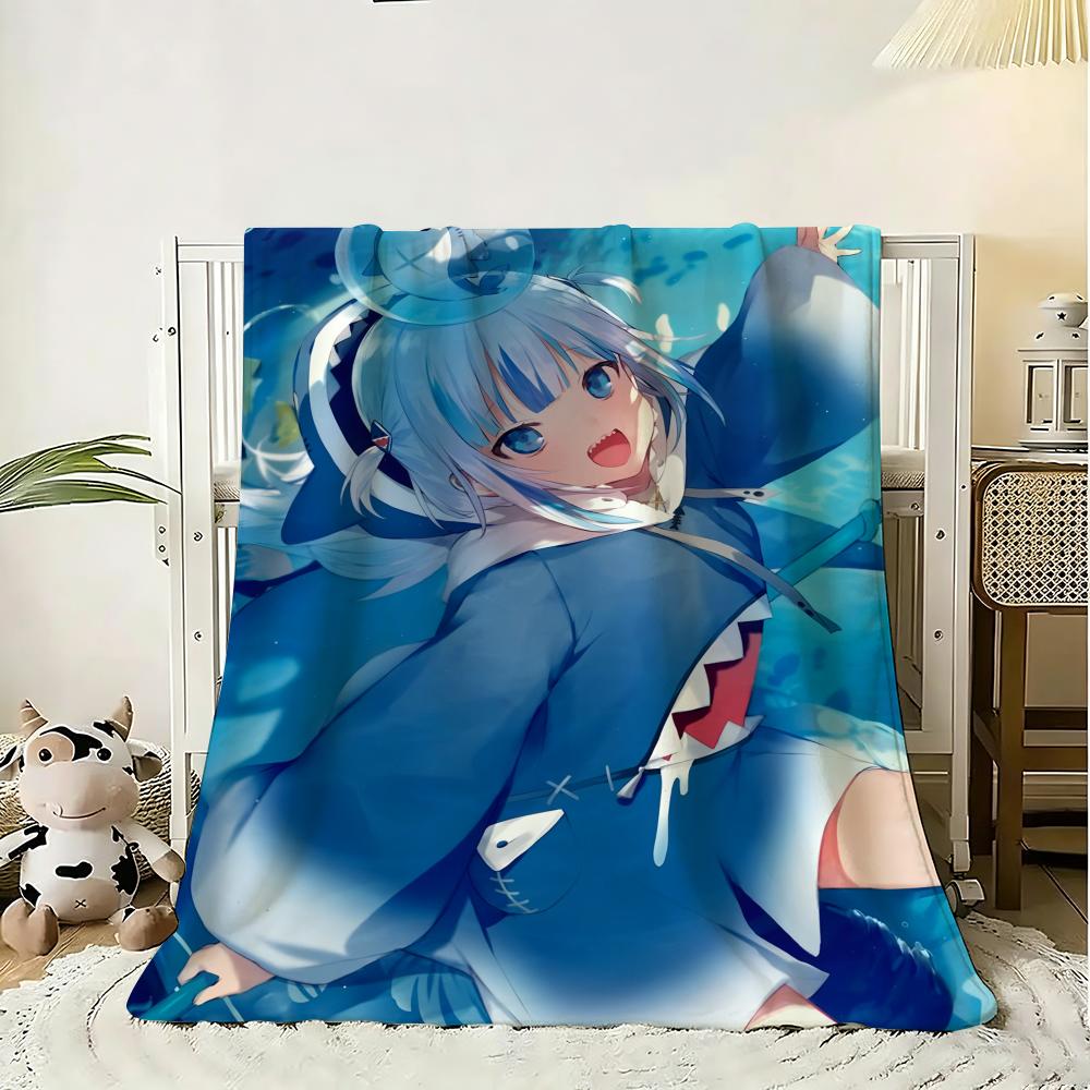 G-Gawr Gura Anime Throw Soft Flannel Throw Blanket, Lightweight Breathable Summer Nap Blanket For Sofa Home Travel Cozy Decor