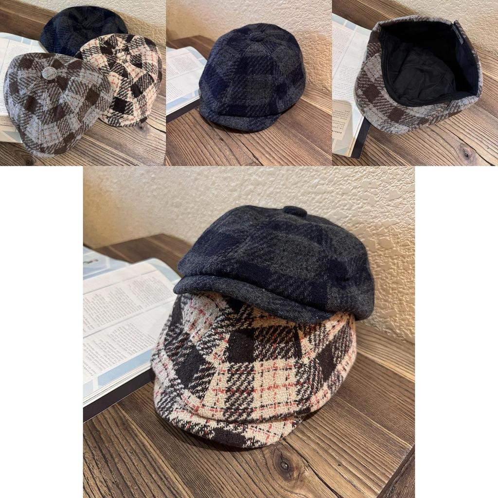 Classic Plaid Blend Womens Newsboy Cap With Warm Breathable Fabric For Fall Winter Style
