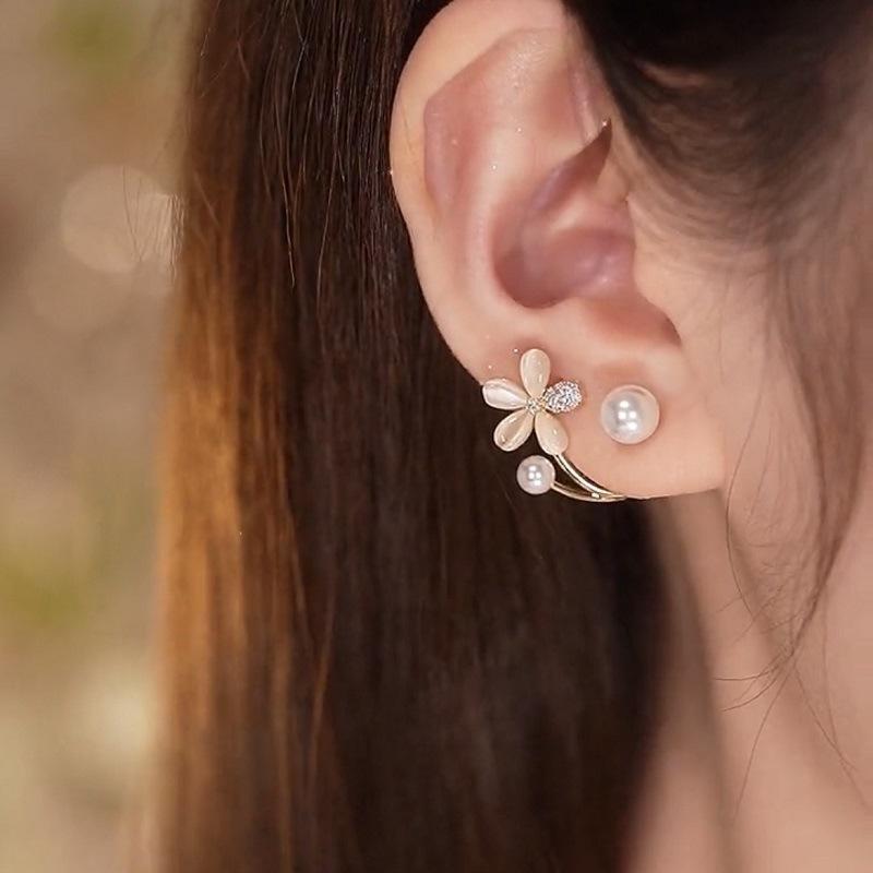 Silbernadel-Temperament-Perlenstecker für Damen, ein zweifach tragbarer Opal-Ohrring, Nischen-Design, süße Ohrringe