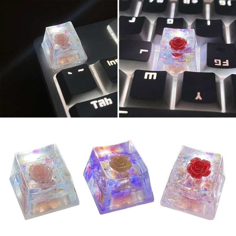 Handmade OEM Floral Resin Keycap Translucently Epoxy Camellia for Mechanical Keyboards Aesthetic Keycap Replacement