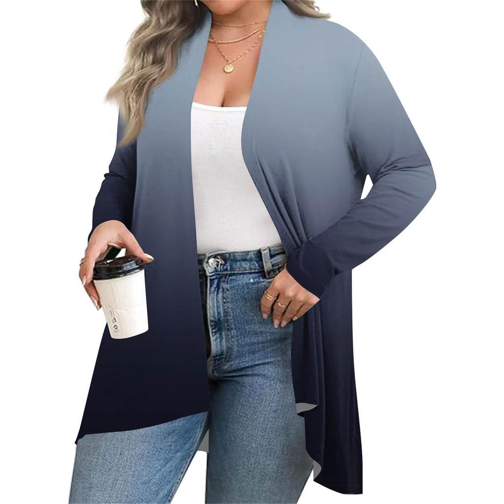 Women's Fall And Winter Fashion Casual Print Long Sleeve Mid-Length Cardigan Jacket