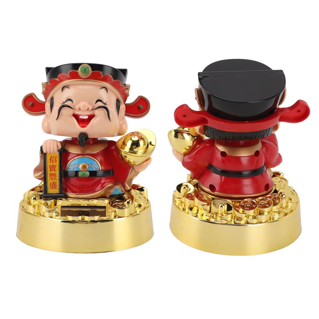Solar Swinging God of Wealth Figurine Statue God of Fortune Car Dashboard Ornament Feng Shui Decor Gift Chinese New Year Gift