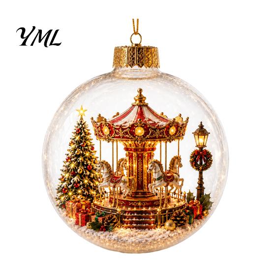Decorative Holiday Lighted Scenes Glowing Christmas Story Ornament, Light-Up Ball with Warm LED Light, Mini Acrylic Festive Tree Baubles Scene