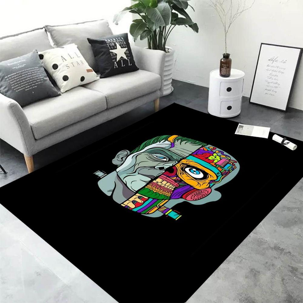 3D HD Printing Neon Graffiti Printed Carpet Non-Slip Rug Black Home Decor Rug Carpet for Living Room Bedroom Dining Office Gift