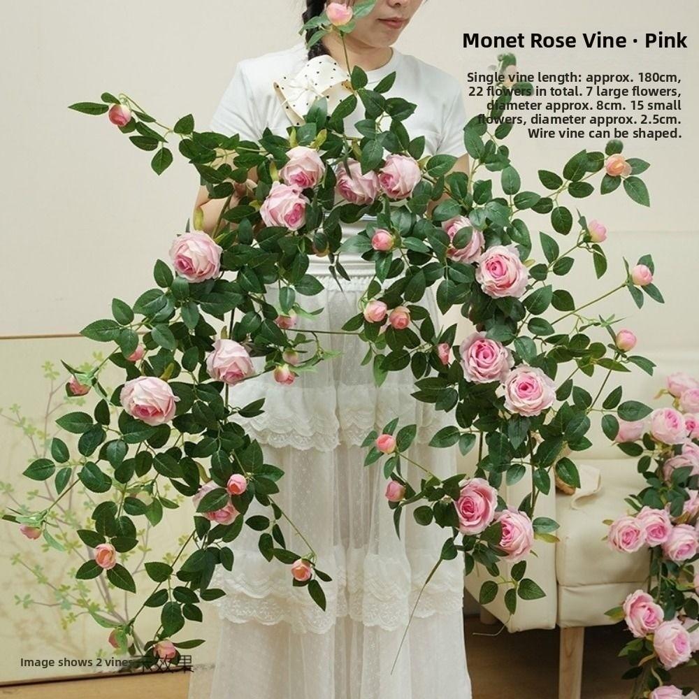 9 Colors Artificial Rose Vine Plastic Silk Wall Decor Rattan Home Decoration розовый