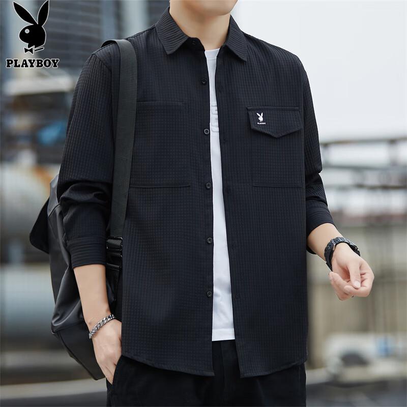 PLAYBOY Men s Waffle Texture Long-Sleeve Shirt XL