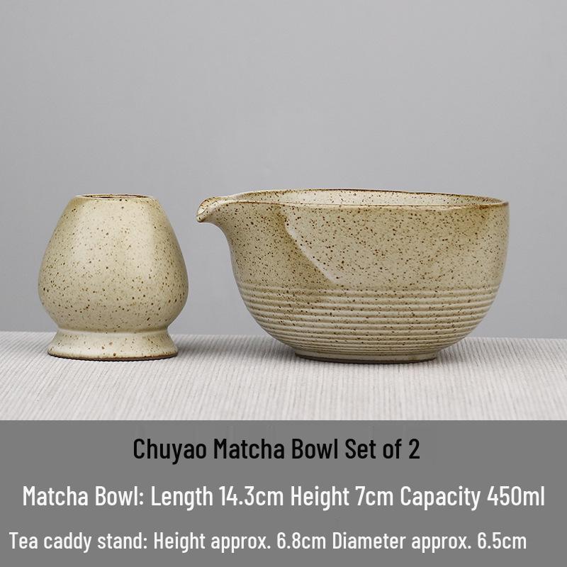 Japanese Ceramic Tea Ceremony Set: Matcha Bowl, Whisk Stand, Hyakuhon-Tate Whisk, and Scoop