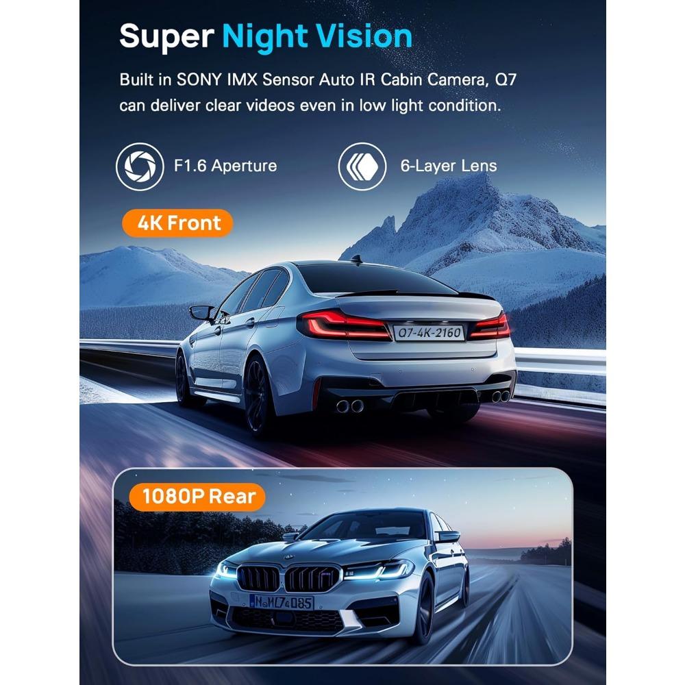 Navycrest 4K Dash Cam Front and Rear with 64GB Card, Built-in 5G WiFi, Dash Camera for Cars 4K Front and 1080P Rear, Dashcams fo