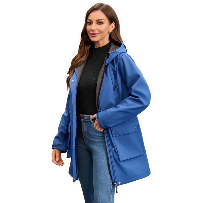 Womens Waterproof Hooded Jacket Winter Long Coat Casual Loose Fit Raincoat Commute