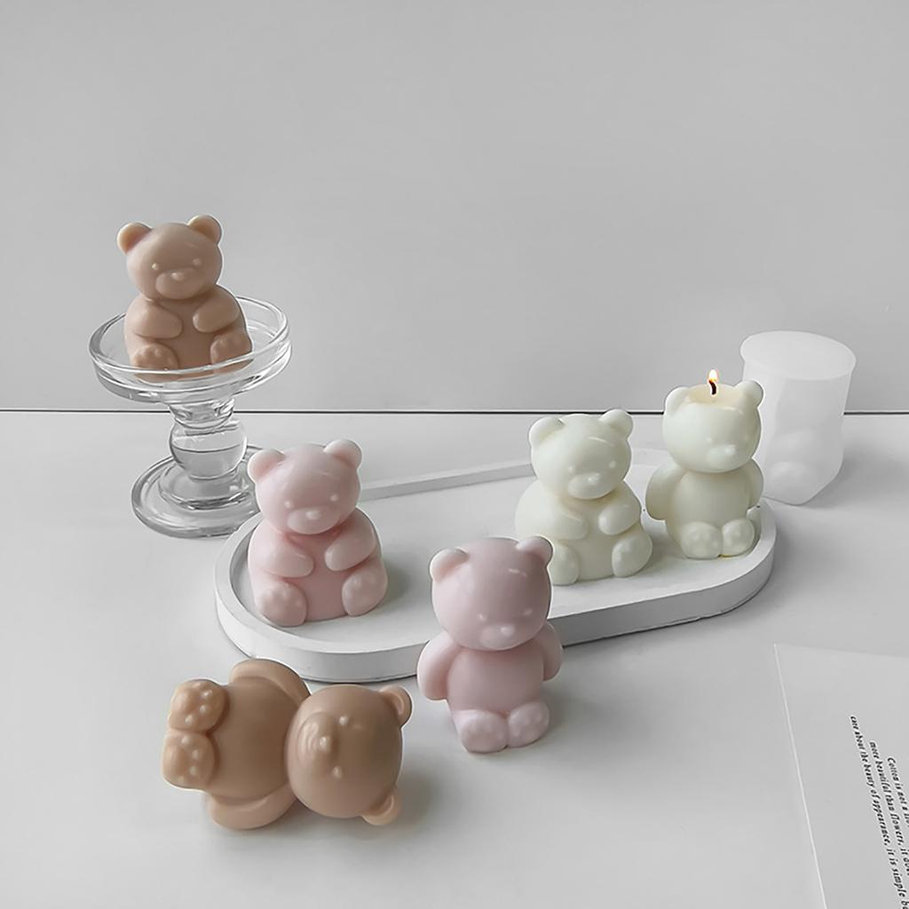 Cute Bear Silicone Candle Mold DIYs Handmade Soap Plaster Ice Cube Baking Mould Scented Candle Making for Birthday Party